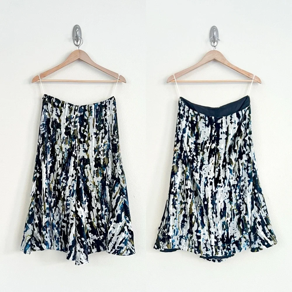 MARNI S/S 2017 Haze Print Devore Velvet Silk Burnout Skirt in Blue Green